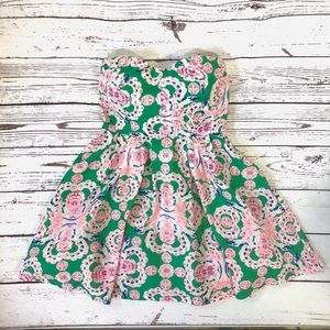 Love Tree Short Strapless Green Pink Dress